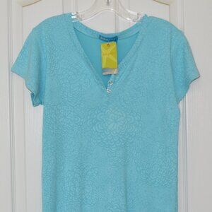 NWT FRESH PRODUCE ABSTRACT FLOWER BABY RIB, CLEAR WATER AQUA TOP, SIZE MEDIUM